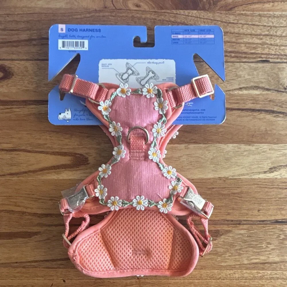 Hooray House Size S Soft Vest Mesh Dog Harness Pink Floral Daisy Trim Adjustable